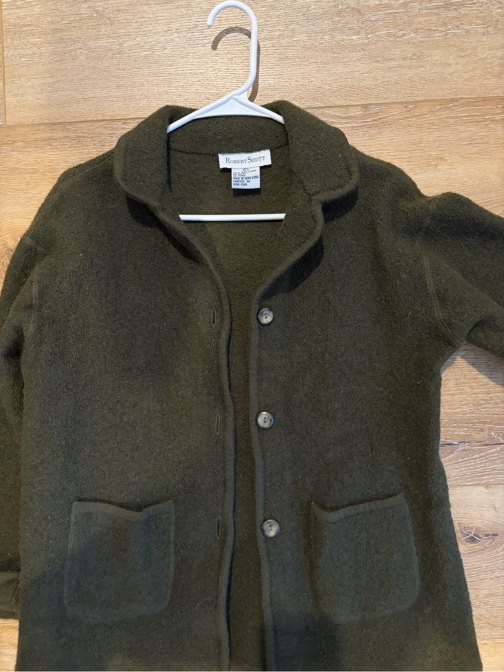 Robert Scott Olive Green Wool Button Front Coat